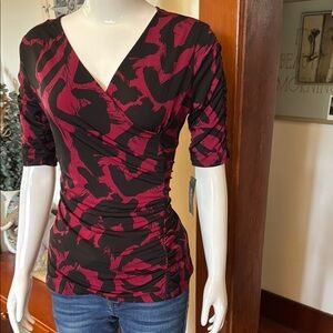 NWT Style&co size  small Women's Black and red  V-Neck Top